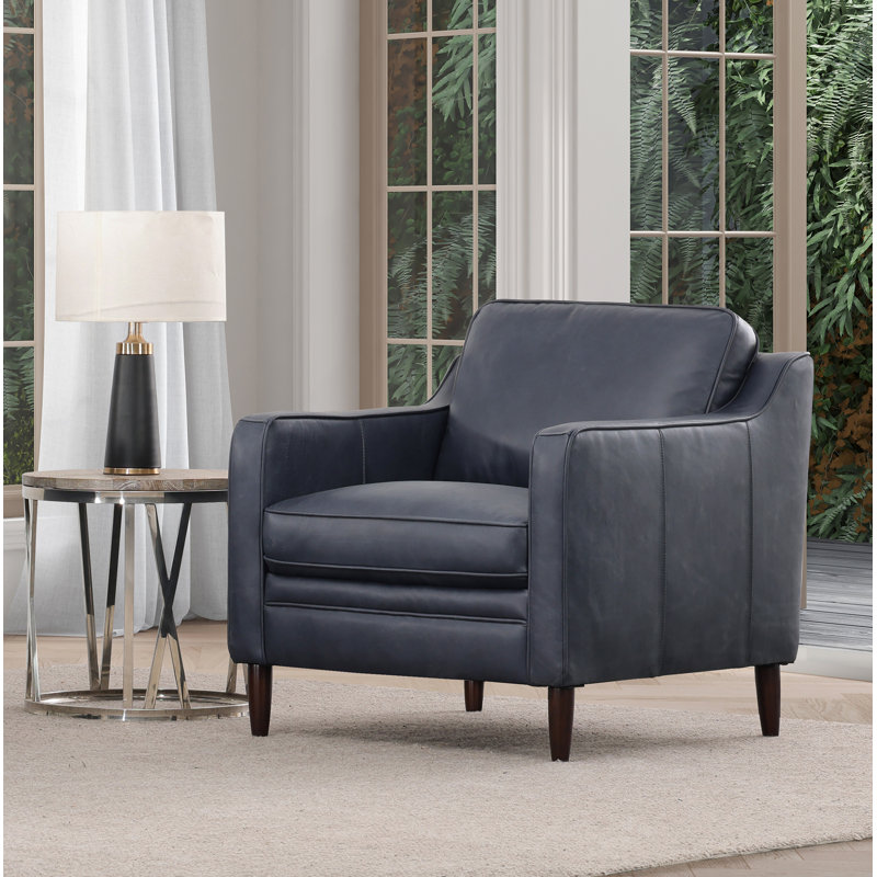Fauteuil d'appoint Leyla, Cuir véritable bleu profond
