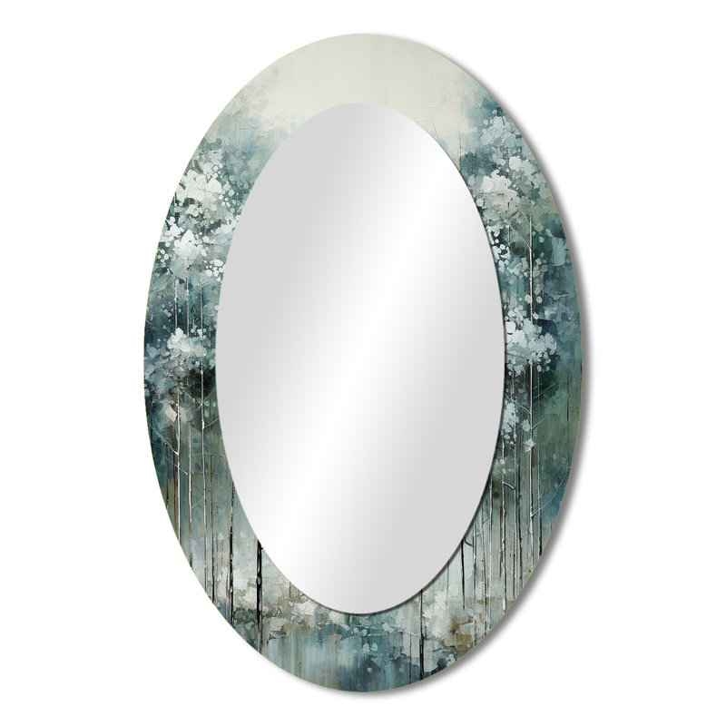 Pin décoratif forêt enchantée I - Miroir décoratif floral ovale sur métal, 36 po x 24 po