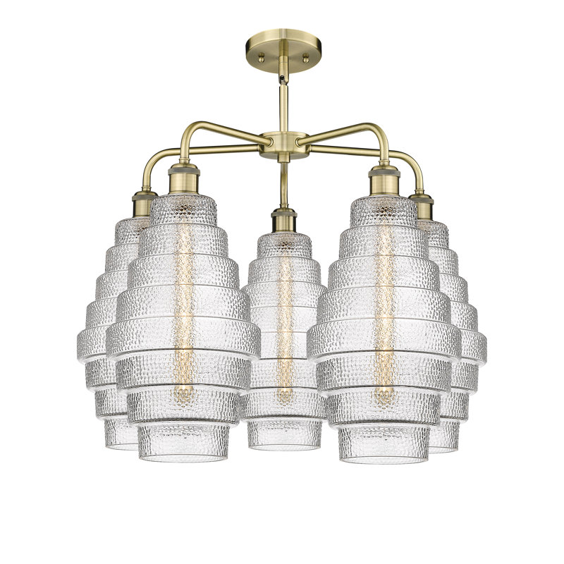 Lustre unique à 5 lumières Bedrie, Blanc, Laiton antique