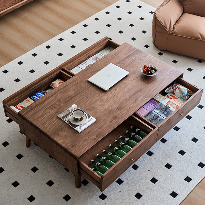 Modern rectangular solid wood coffee table, 16.5" H x 47.2" L x 23.6" W