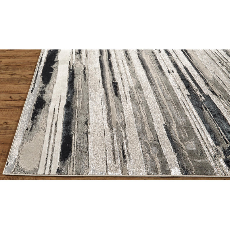 Tapis argenté / noir / gris argenté / noir Devia, Rectangle de 5 pi x 8 pi