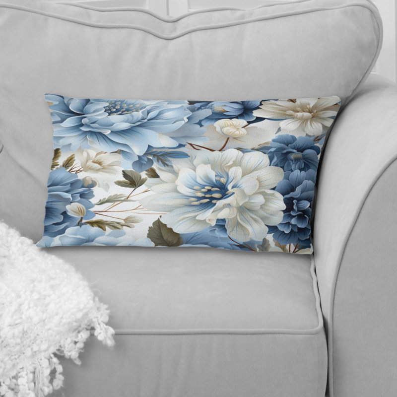 Motif floral victorien bleu et blanc II - coussin à imprimé floral
