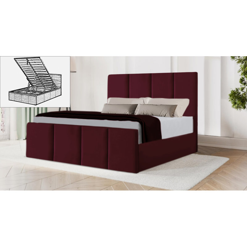 Upholstered Ottoman Storage Bed, UK Double - DE 135 x 190 cm, Burgundy