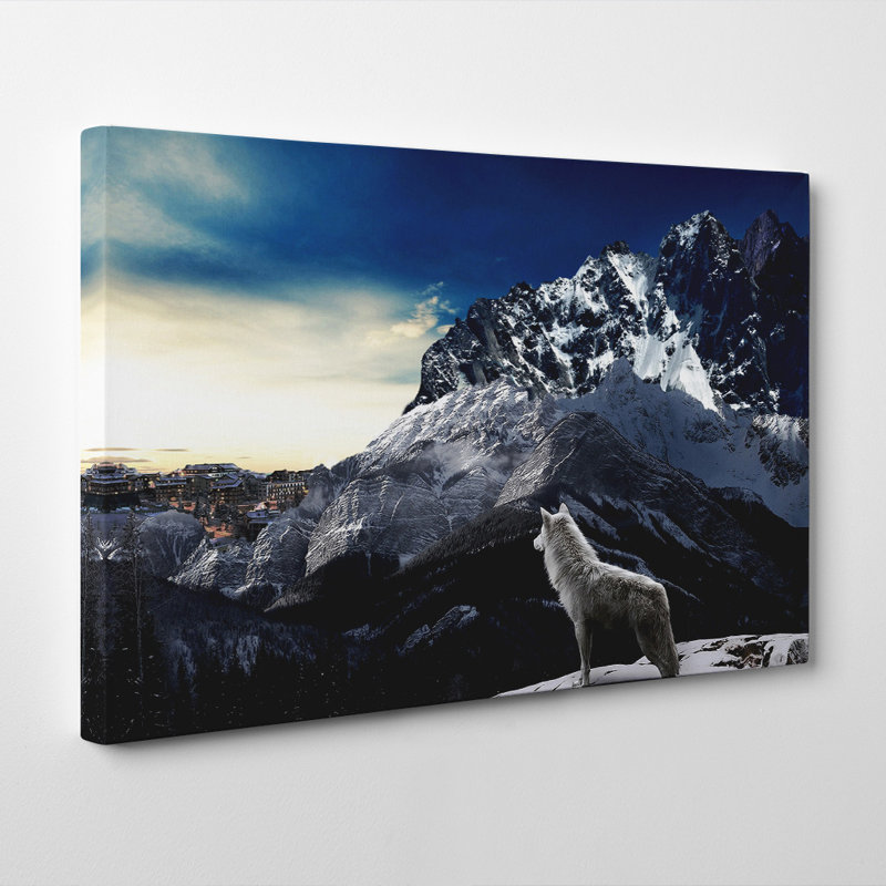 White Wolf In Mountain - Wrapped Canvas, 35cm H x 50cm W