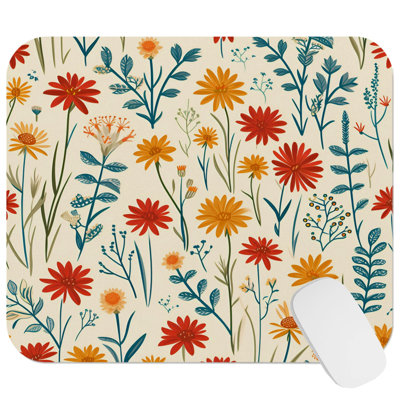 Botanical Red Flower Pattern I Plants & Flowers Cottage & Cottagecore Gaming Cute Office Laptop Desk Pad Gift Mat Square Rectangle Non-Slip Mousepad