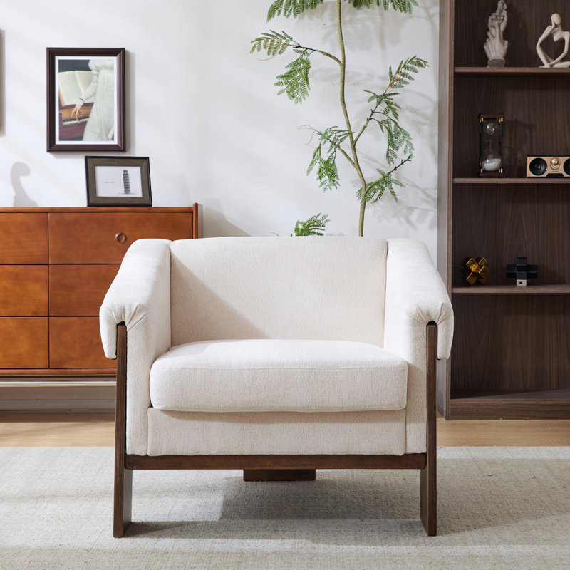 Chaise d'appoint Mid-Century moderne, chaise confortable, Beige