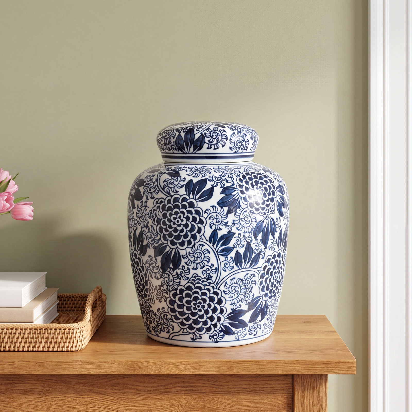 Chadwicks Ceramic Ginger Jar, 8.25'' H x 6.25'' W x 6.25'' D, Navy Blue