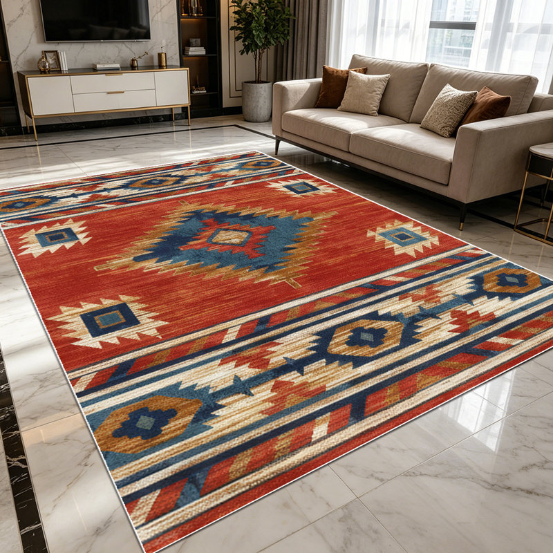 1PC Southwestern Aztec Tribal Geometric area rugs for Living Room, Soft and Comfortable, Suitable for all seasons, easy-to-maintain, machine washable Indoor floor mat, Under Table Farmhouse suitable for dining room, bedroom, entryway, kitchen, home