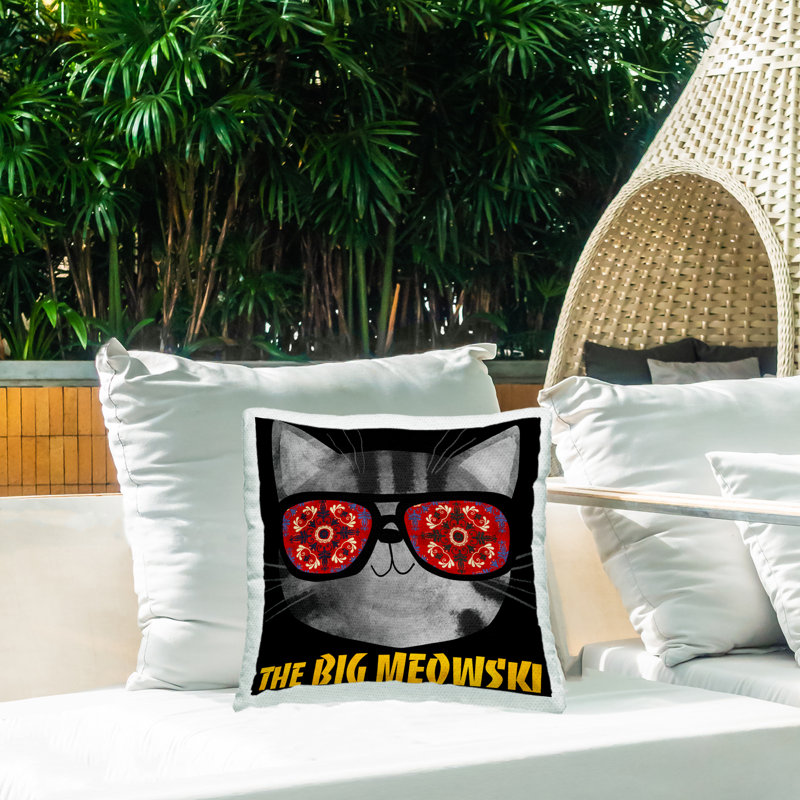 Conception de coussin d'extérieur Big Meowski par Angie Rozelaar, Chat noir