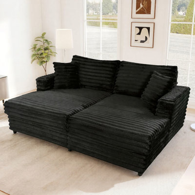 Mercer41 Oversized 86" Double Chaise Lounge Sofa Chair Indoor, Upholstered Plush Corduroy Lounge Couch by Mercer41