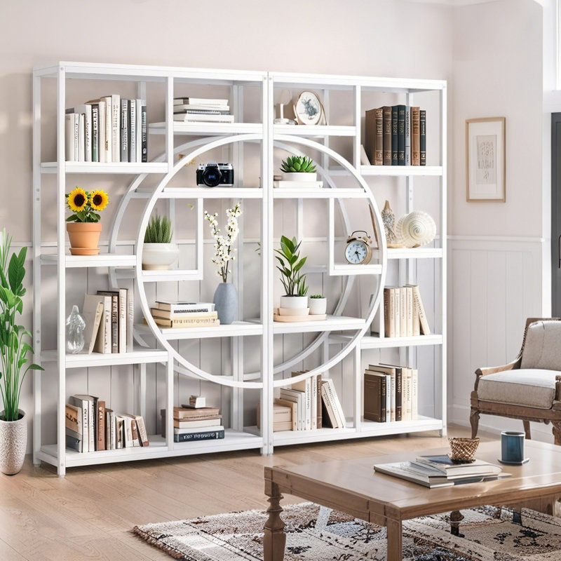 69" Geometric Bookcase with 9 Open Shelves
