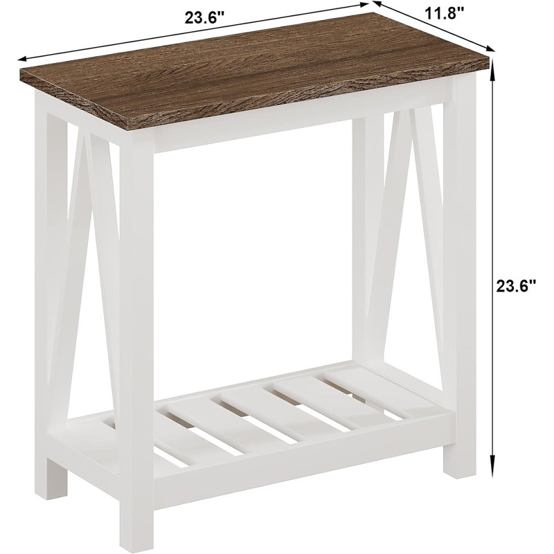 23.6" H Slatted End Table with Storage (Set of 2), White