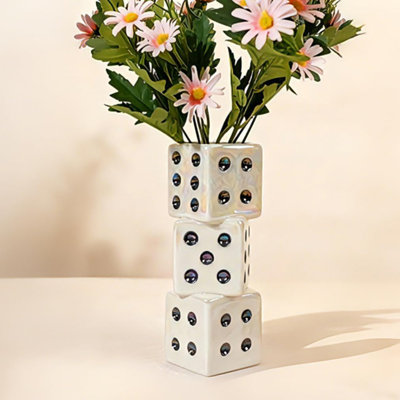 Modern Ceramic Dice Vase – Small Decorative Bud Vase White