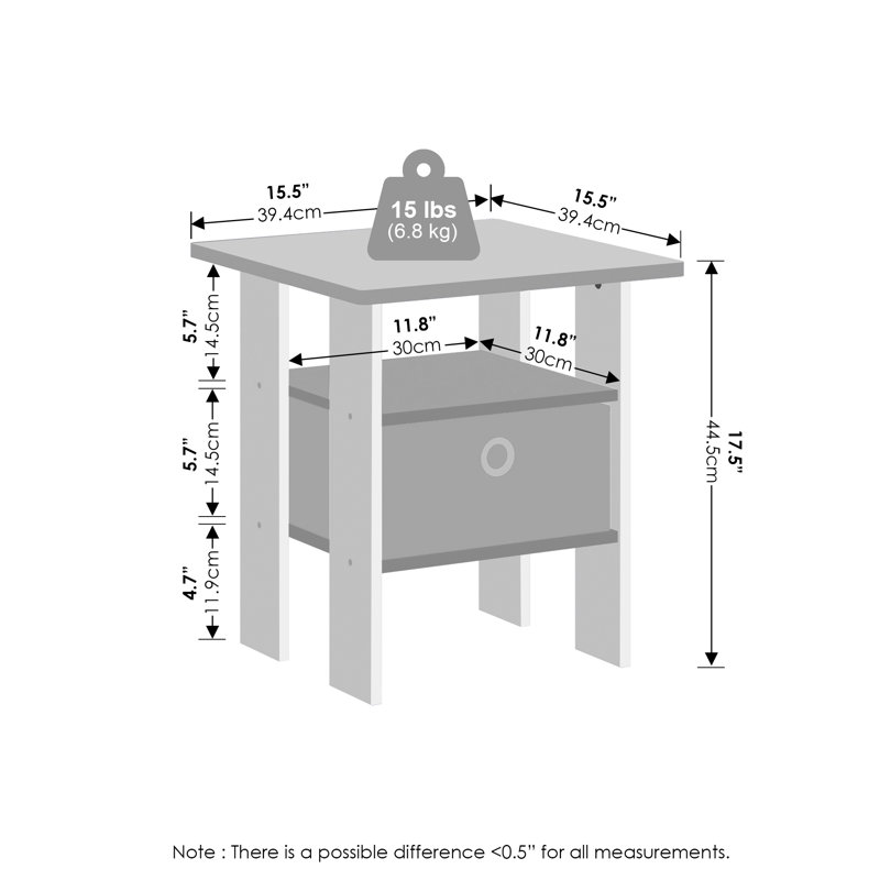 Table de chevet avec tiroir à bacs Tidur, Ensemble de 2, Chêne français