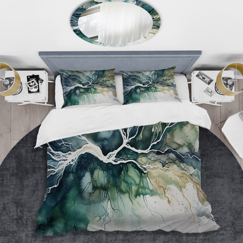Ensemble de housse de couette en microfibre / polyester vert / bleu marbré Dreamscape II Bedding