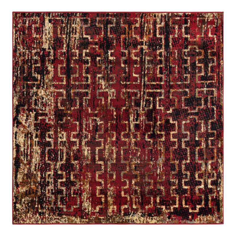 Tapis bordeaux à motif géométrique Knowle, Carré 5 pi 3 po