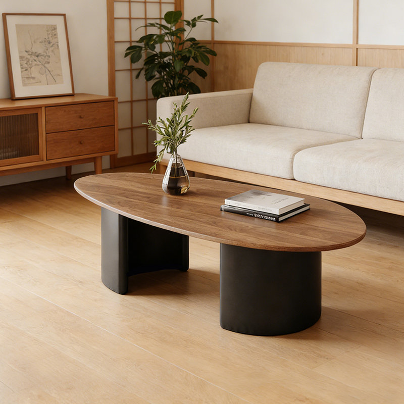 Modern Simplicity Coffee Table with Metal Base, 15.74" H x 55.11" L x 27.55" W, Light Gray, Black