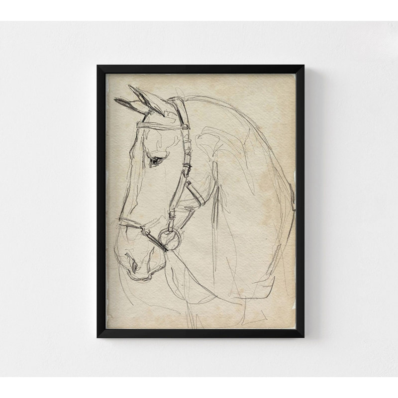 Horse In Bridle Sketch II By Jennifer Parker, Framed Marnay Sketch Print, Horse Drawings Print, Equestrian Wall Decor, Cowboy Sketch Print