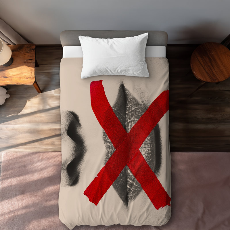 Grayscale Lips with Red X | Beige Modern Duvet Cover for Home Decor