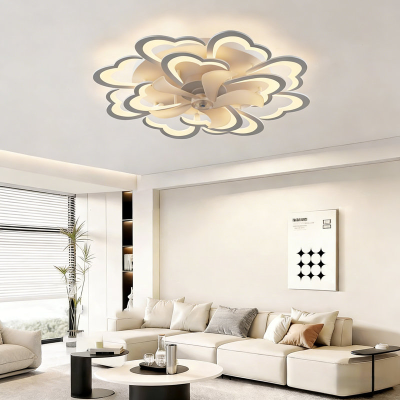 Ventilateurs de plafond en forme de fleur de 34,6 po avec lumières et ventilateurs de plafond encastrés modernes à distance avec cage et profil bas pour la cuisine de la chambre à coucher