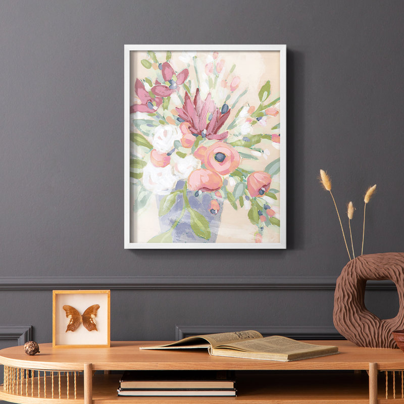 Blush Array II Framed Print - Solid Wood, White, 14" H x 11" W