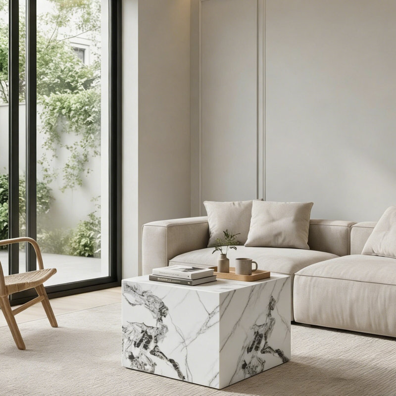 Table basse de style moderne de style cube pour le salon, la chambre à coucher et le bureau, Blanc