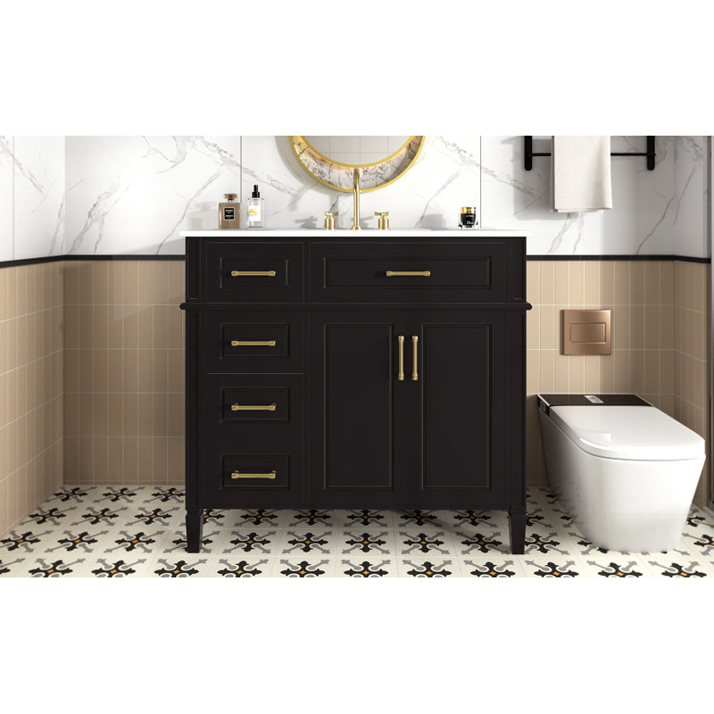 Meuble-lavabo 36 po avec lavabo, Noir, Blanc
