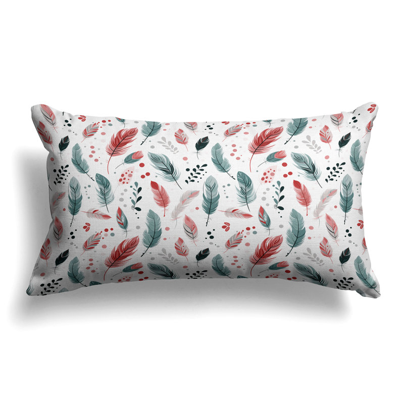 Feathered Fusion  Rectangular Throw Pillow, Green/Red