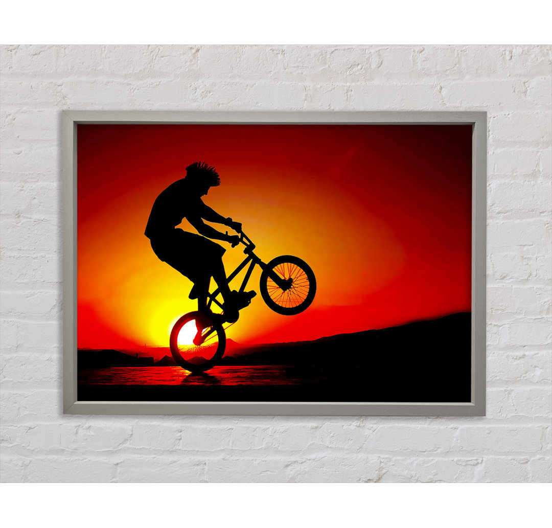 Bmx Back Wheelie In Red Sunlight - Single Picture Frame Kunstdrucke auf Leinwand