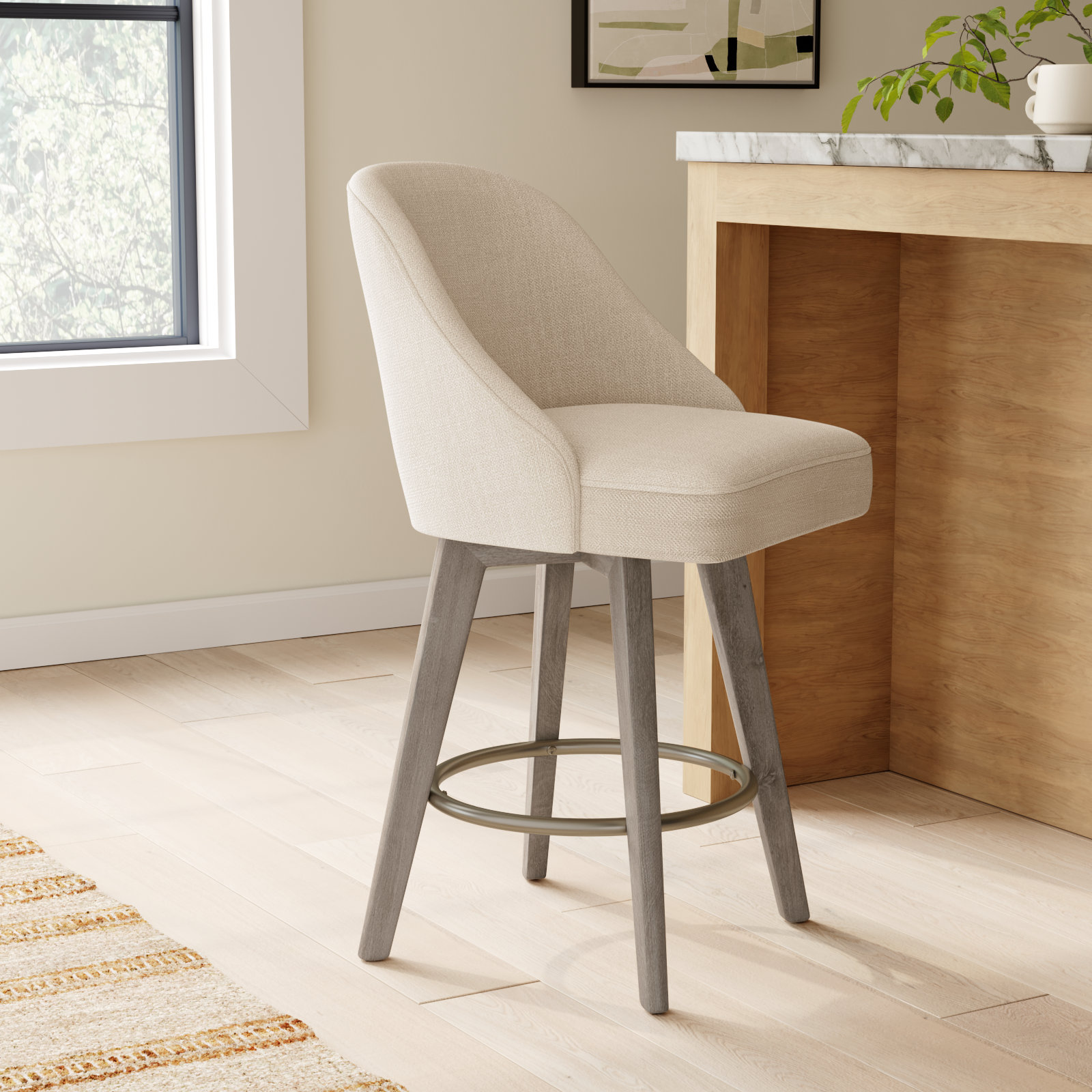 Pearce Swivel Bar Stool, Gray, Counter Stool (25.75” Seat Height), 1