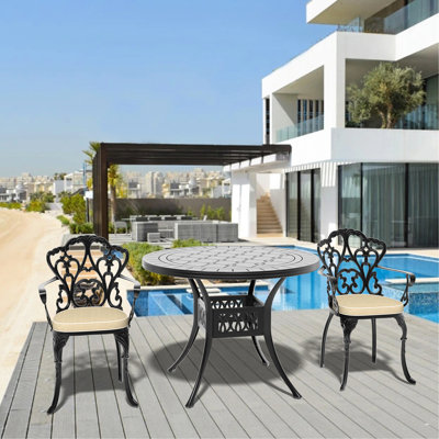 Patio avec construction en aluminium - noir, coussins, durabilité et conception ergonomique en fonte d'aluminium, coussins inclus