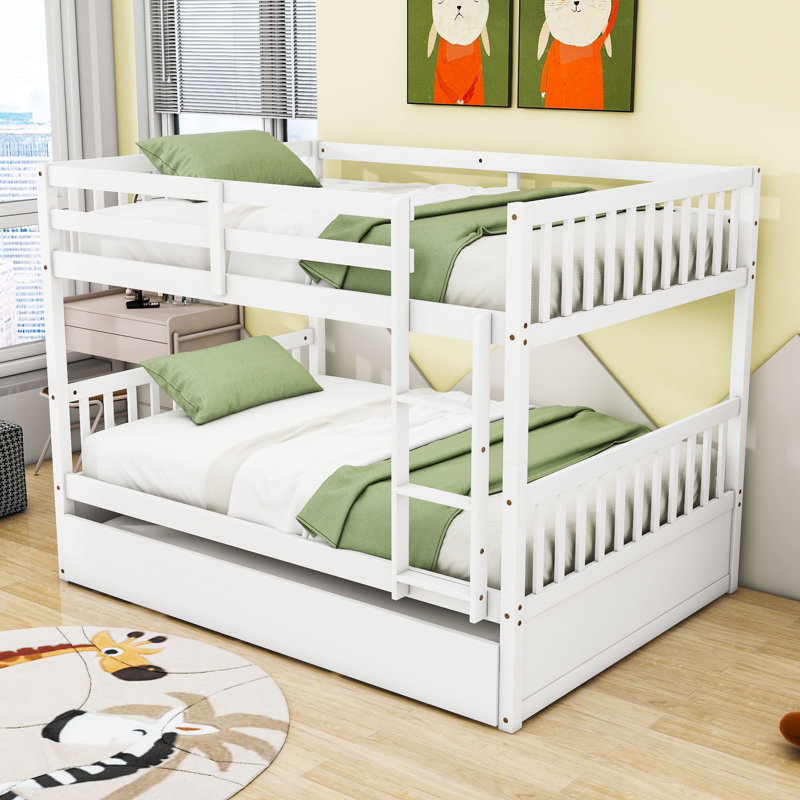 Full Over Full Bunk Bed With Twin Trundle, White