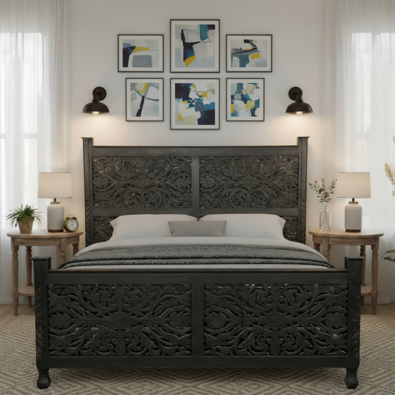 Harleen Solid Wood Standard Bed, Queen, Black