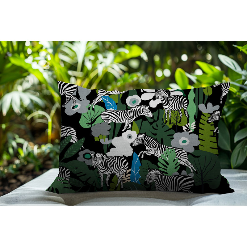Oreiller rectangulaire réversible intérieur / extérieur Mati Zebra, Gris, Rectangulaire H 18 po x l 25 po