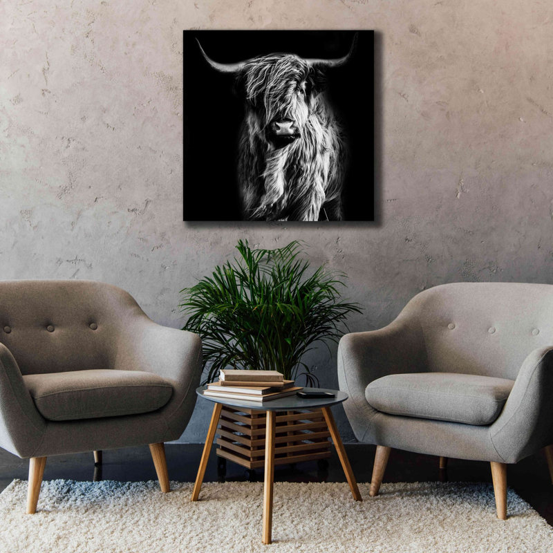 Union Rustic «Hippy Highland Cow» par Epic Portfolio, estampe numérique sur toile, H 37 po x l 37 po x P 1,5 po