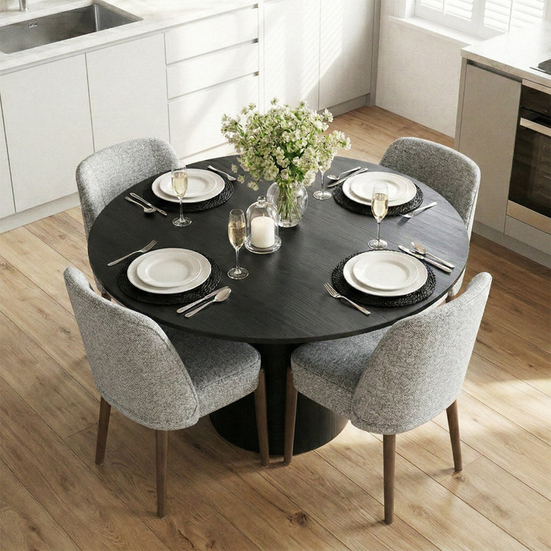 Ensemble de table de salle à manger pour 4 personnes avec table ronde et 4 chaises rembourrées, Gris