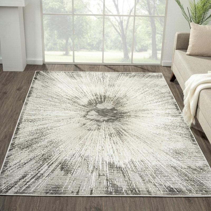 Tapis rectangulaire gris en polypropylène tissé à la machine Jisha, Rectangle 6 pi x 9 pi