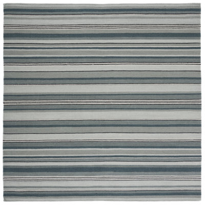 Bedolla Hand Loomed Wool/Cotton Striped Rug in Gray/Sea Green
