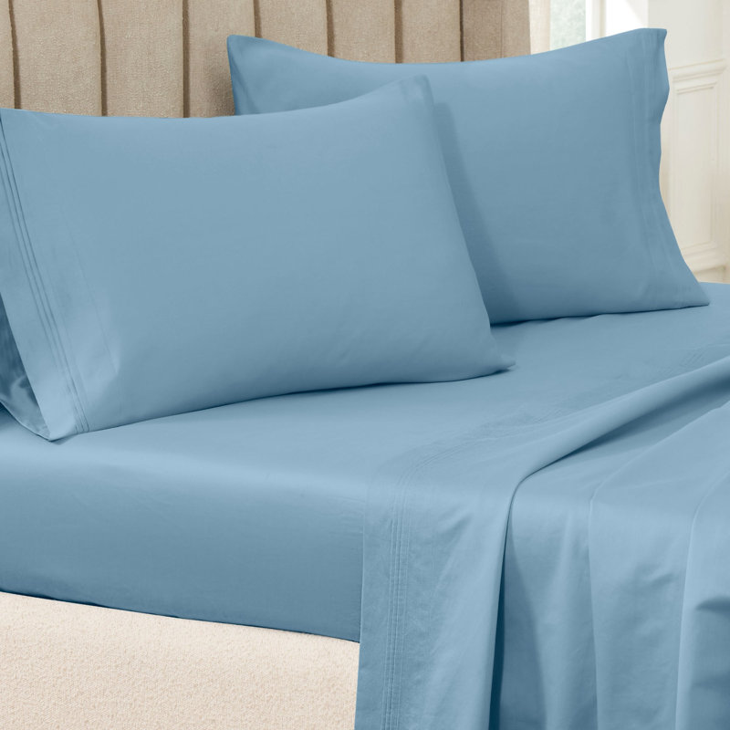 Ensemble de taies d'oreiller de couleur unie en coton égyptien certifié 650 fils Aldin, Standard, Bleu moyen