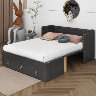 Lit escamotable double avec port USB et grand tiroir