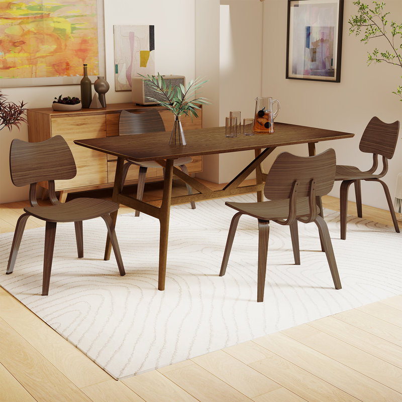 Modern Rectangular Dining Table Set With Solid Rubber Wood Base Table And Chairs With Backrest For Kitchen, Living Room, Dining Room