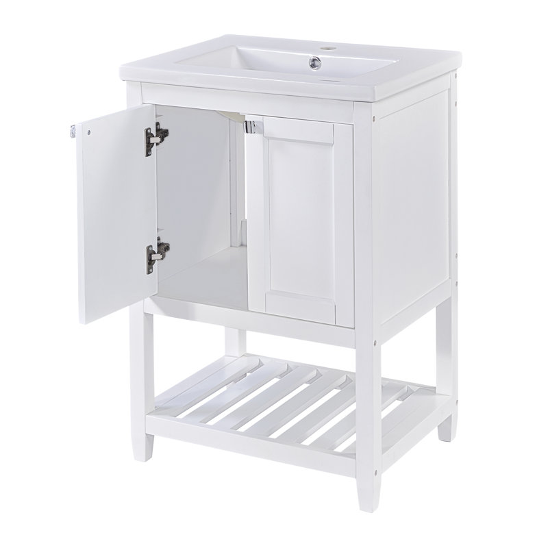 61mm Single Bathroom Vanity with Ceramic Basin, White