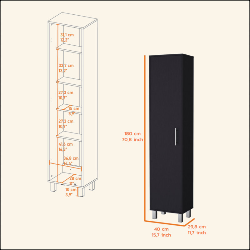 Black 1-Door Cabinet With 3 Broom Hangers