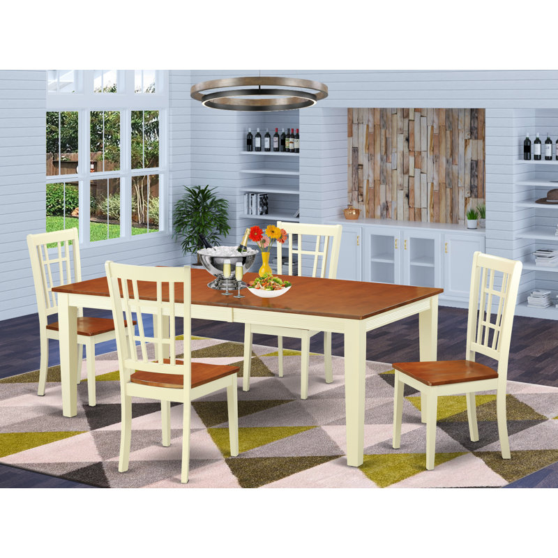 Ensemble de table de salle à manger 5 pièces comprenant une table de cuisine rectangulaire avec rallonge papillon et 4 chaises de salle à manger, babeurre et cerise
