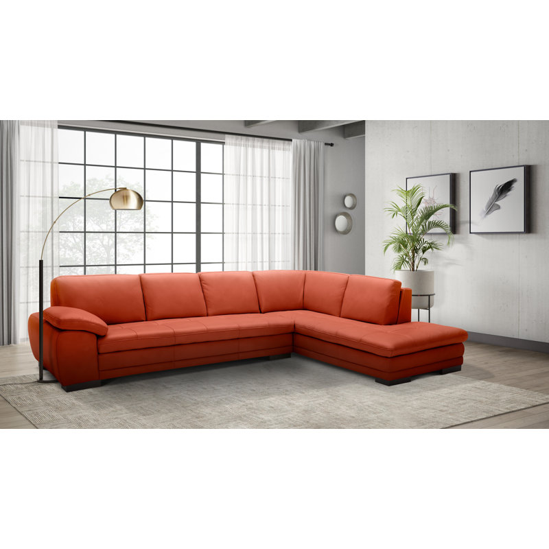 Gennoveva Upholstered L-Shaped Sectional, Brick Genuine Leather, Right Hand Facing