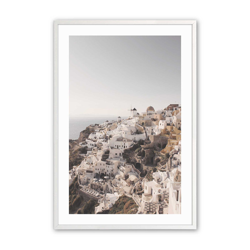 Imprimé serein de Santorini, Cadre opaque blanc, H 17 po x l 13 po x P 1,25 po