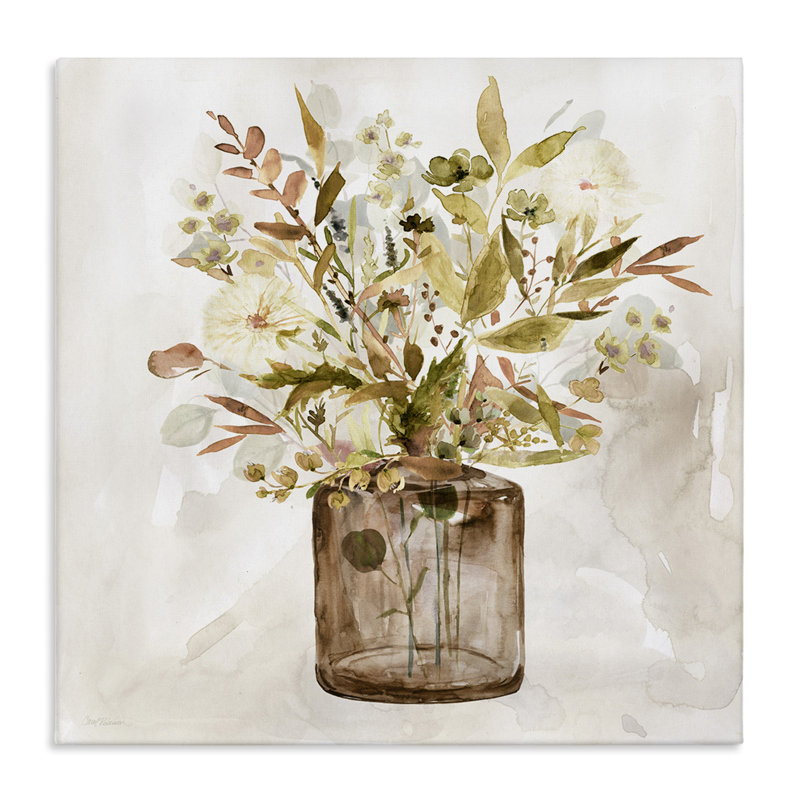 «Earthy Mixed Botanicals Floral BlossomsDetail» par Carol Robinson, peinture sur toile tendue, H 17 po x l 17 po x P 1,5 po