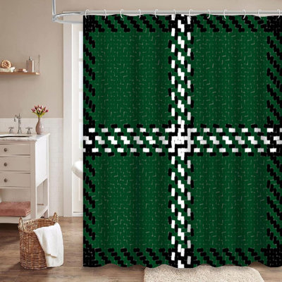 Rideau de douche à carreaux noir et vert avec 12 crochets Tartan Buffalo