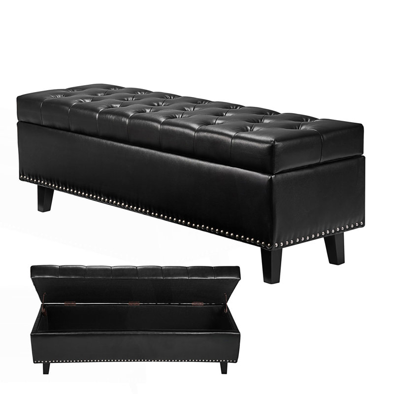 Button-Tufted Storage Ottoman Bench