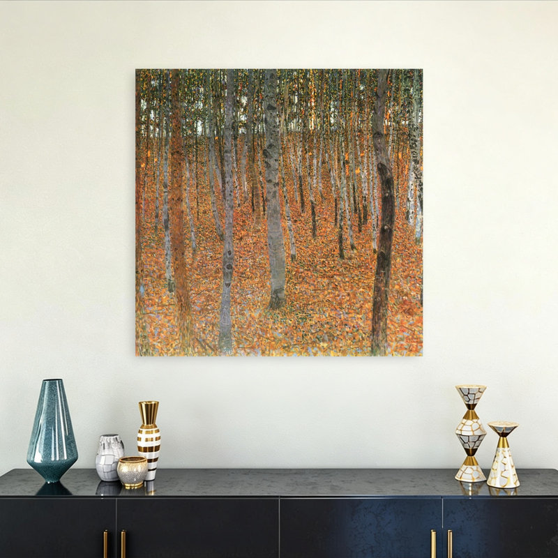 «Forest of Beech Trees», reproduction d'art classique de forêt rustique traditionnelle de bouleau d'automne